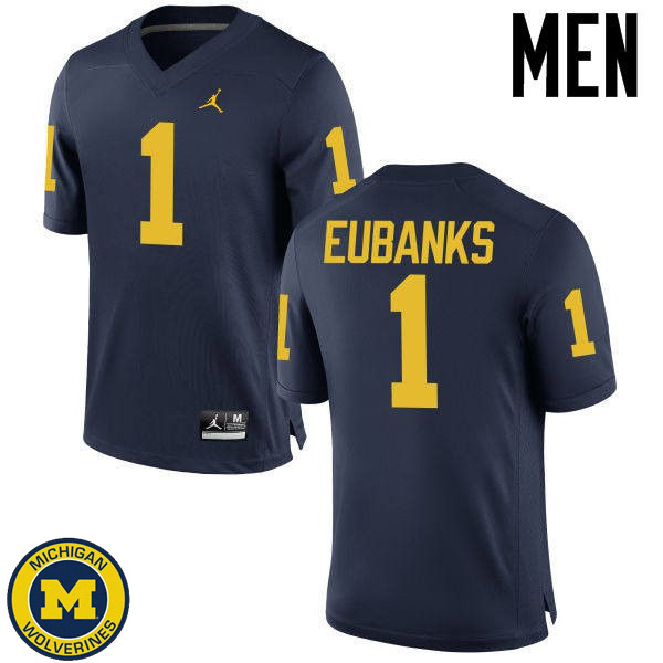 Men's University of Michigan #1 Nick Eubanks Navy Fashion Player Jersey